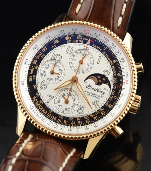2005 Breitling Montbrilliant Olympus 18k rose-gold limited-edition watch with original case, box, papers, and caliber 19 complex movement.