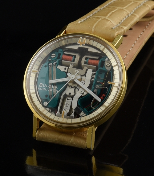 1967 Bulova Accutron Spaceview stainless steel tuning-fork watch with original crystal, handset, generated magnetic field, and round shape.