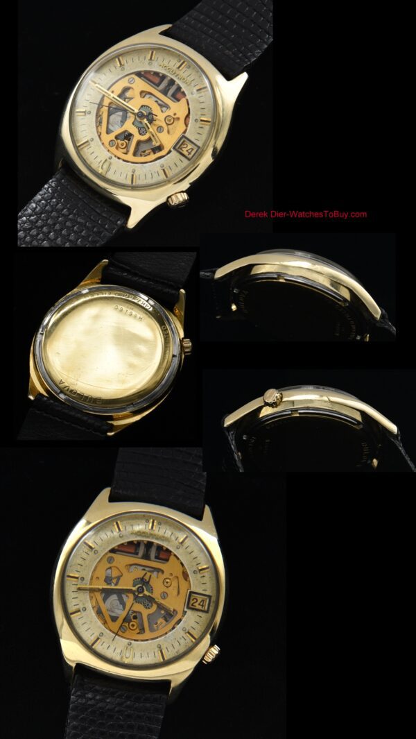 1969 Bulova Accutron 33.5mm gold-filled skeleton watch worn by a character on season 7 of Mad Men with excellent case and original crown.