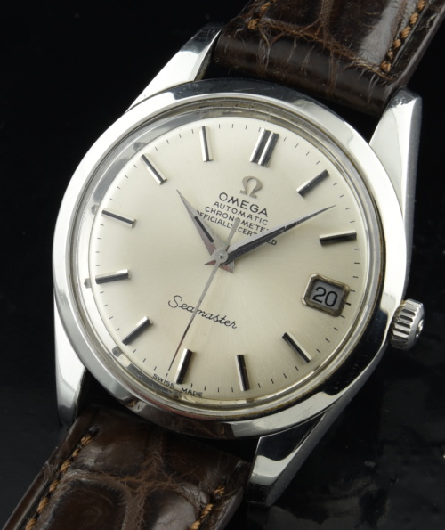 1969 Omega 35mm Seamaster stainless steel watch with original signed crown, dial, and chronometer-grade caliber 564 automatic movement.