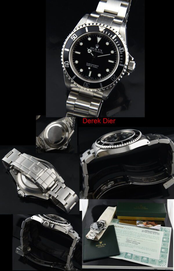 2002 close-to-new Rolex Submariner stainless steel no-date-version watch with original papers, bracelet, case, and no dings or scratches.