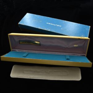 1960s vintage Hamilton Electric velvet and silk oblong inner and outer watch box in great shape measuring 2.25x9.5".