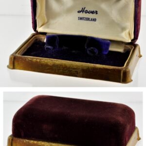 This is a vintage Hover box with a purple velvet insert and velvet lid. This would be a great addition to your collection.