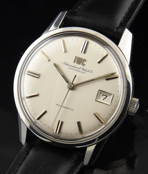 1960s IWC 34.6mm stainless steel watch with original crown dial, hands, case, narrow bezel, and fine Swiss caliber 8541B automatic movement.