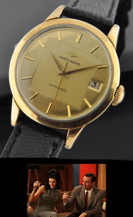 Movado gold-capped stainless steel watch with original dial, Dauphine hands, case, quick-set date feature, and bumper automatic movement.