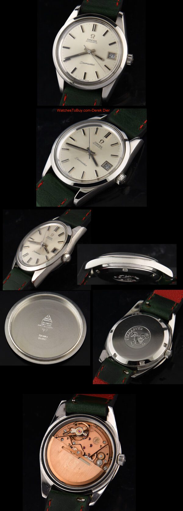 1972 Omega 35mm Seamaster stainless steel watch with original large dial, case, winding crown, hesalite crystal, and caliber 1012 movement.