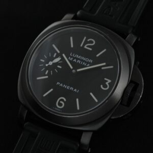 Panerai Luminor Marina PAM 04B PVD-coated watch with original outer box, papers, minor case marks, buckle, and band.