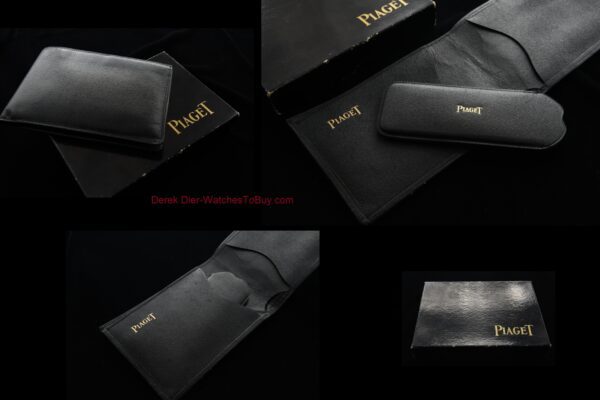 Uncommon and unused high quality Piaget leather wallet with a pen knife holder, original box, and in pristine quality.