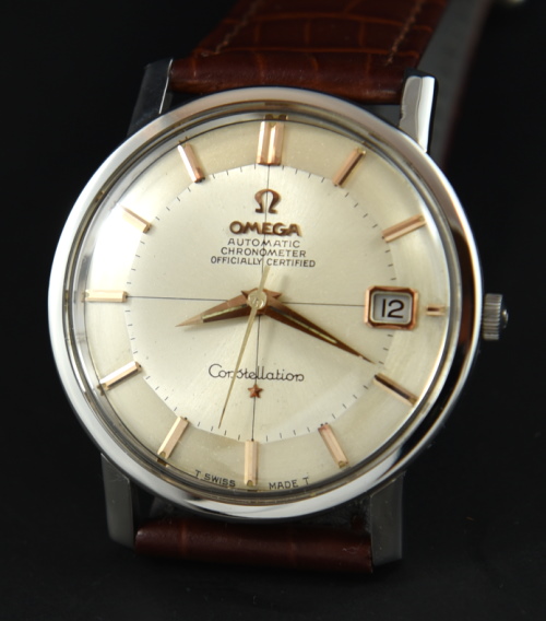 1966 Omega 35mm Constellation stainless steel watch with original pie-pan dial, Dauphine hands, and caliber 561 chronometer-grade movement.