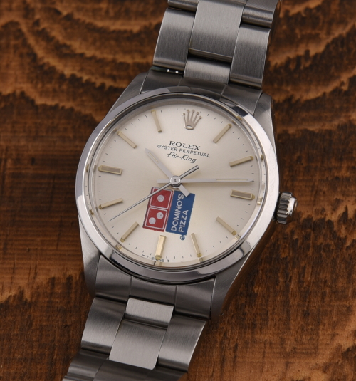 2001 Rolex 34mm Air-King stainless steel Domino's pizza watch with original case, Oyster bracelet, and fine automatic caliber 1520 movement.