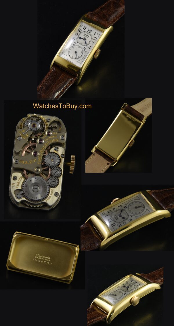 1940s Rolex Prince gold-filled watch with original Wadsworth case, restored dial, handset, and six-position-adjusted 15-jewel movement.