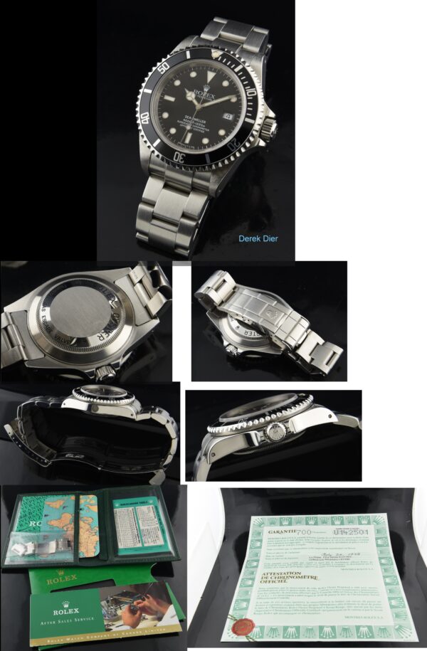 Barely worn 1998 Rolex 40mm Seadweller stainless steel watch with original box, papers, and case.
