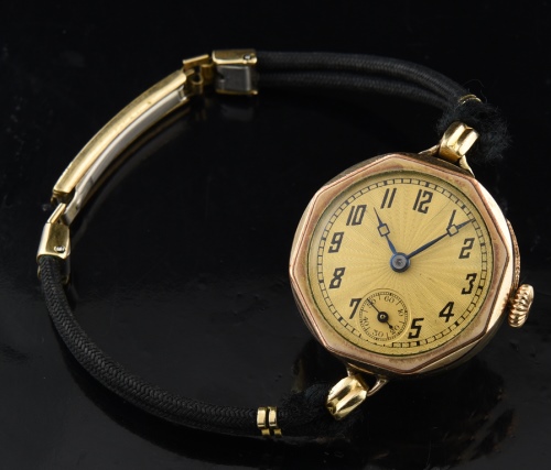 1920s Rolex 25.5mm 'Unicorn' gold-filled ladies watch with original "Chester"-signed case, dial, hands, and signed manual winding movement.