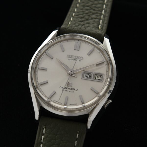 Rare unpolished and original vintage 1967 Grand Seiko automatic stainless steel watch with polished sword hands and balanced steel markers.