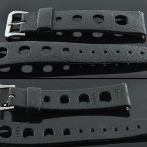 This is a 19mm Swiss Tropic rubber band, which is unused. This band has its original metal buckle.