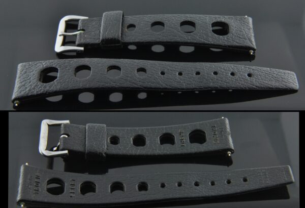 This is a 19mm Swiss Tropic rubber band, which is unused. This band has its original metal buckle.