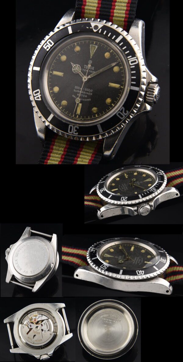 1964 Tudor Submariner stainless steel Canadian military watch with original dial, hands, fat-font bezel, and cleaned caliber 390 movement.