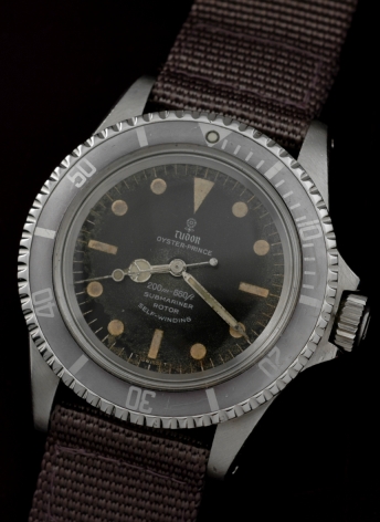 1966 Tudor Oyster-Prince Submariner stainless steel watch with original case, dial, curved print, hands, markers, and beautiful faded bezel.