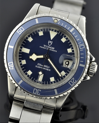 Tudor Prince Oysterdate Submariner 39.5mm stainless steel watch with original case, blue snowflake dial, crisp markers, and matching hands.
