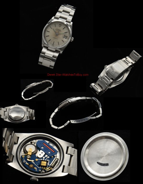 1980s Tudor Prince 34.5mm Quartz Oyserdate watch with original dial, attractive patina, Rolex movement, and quick-set date adjustment.