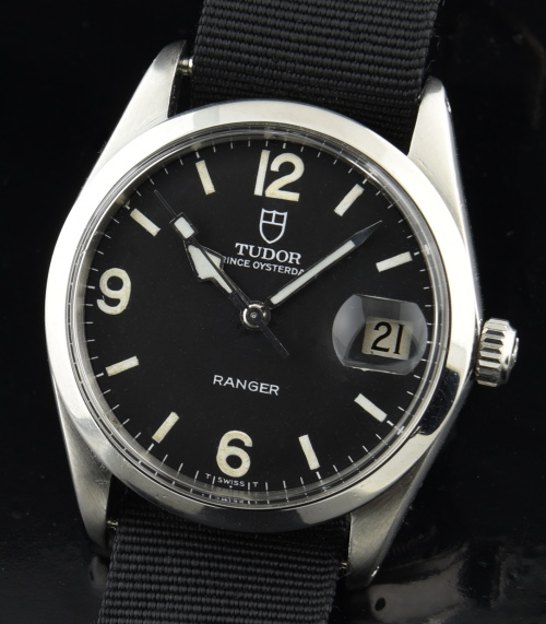 1965 Tudor 34mm Ranger stainless steel watch with original dial, touched-up hands, lume, and cleaned, accurate automatic winding movement.