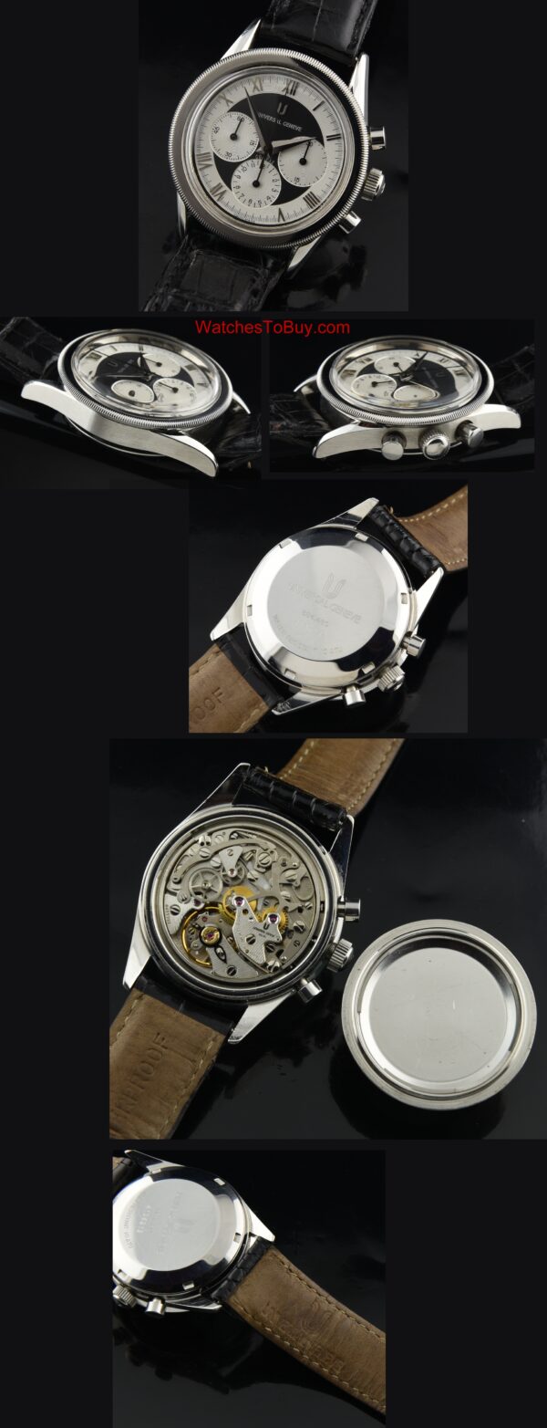 1994 Universal Geneve Compax stainless steel 100-year anniversary watch with original bezel, case, and Lemania 1873 manual winding movement.