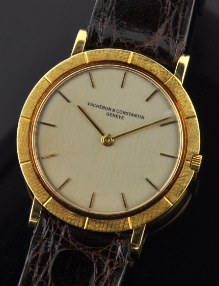 1964 Vacheron Constantin Geneve 18k solid-gold watch with original cross-hatched bezel, case, and cleaned caliber 1003 manual movement.