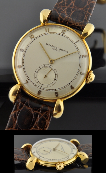 1950s Vacheron Constantin Geneve 18k gold watch with original dial, crown, hands, case, and accurate, oversized manual winding movement.