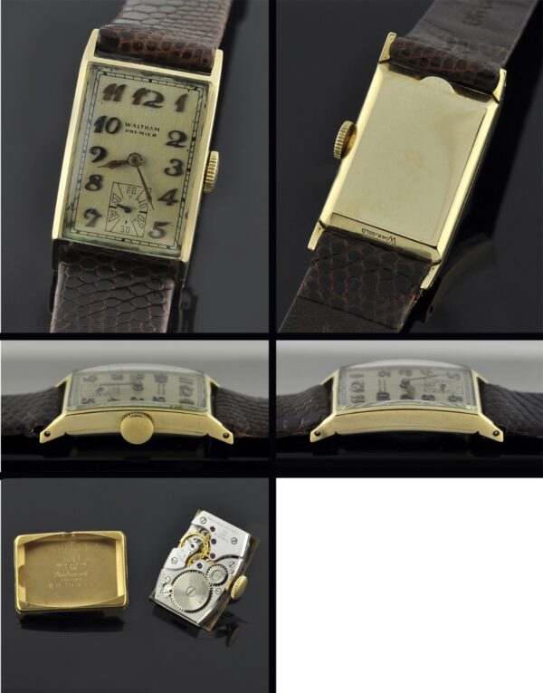 1940s Waltham 14k solid-gold watch with original discreet size, dial, Breguet numerals, sword hands, sub-seconds, and clean manual movement.