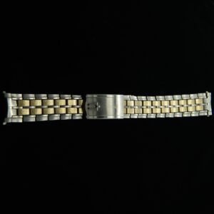 Two-tone Bulova Accutron 17mm 1960s Bracelet in steel and 10k gold fill. This is very hard to find and is tight, with no wear or stretch.