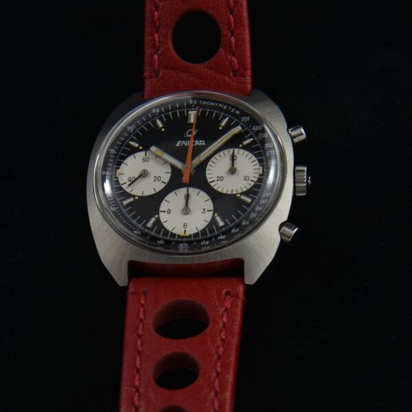 This 1960s vintage Enicar chronograph is known as the "Mitter." Gerhard Mitter was sponsored by Enicar, and was a Formula 1 race car driver 1963-1967.