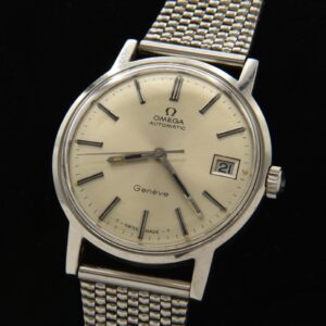 Vintage Omega Geneve dating to 1971 in stainless steel measuring 35mm and having the correct signed winding crown.