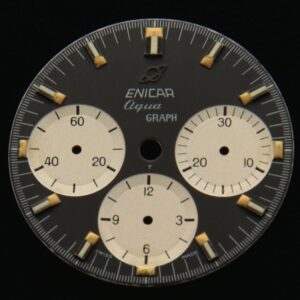 This vintage 1960s all original Enicar big-eye Aqua Graph Valjoux 72 dial is both rare and clean. measures 30mm.