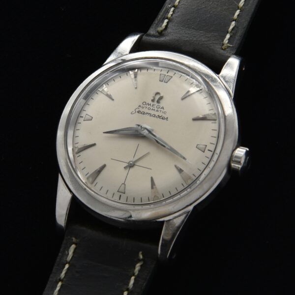 This is a very early Omega Seamaster dating to 1950, with its introduction being 1948. This watch has the rare and early sub-seconds register.