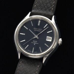 This stainless steel 1970 King Seiko ref. 5625-7120 is a very uncommon watch having this pristine slate-grey original dial with steel baton markers and hands.