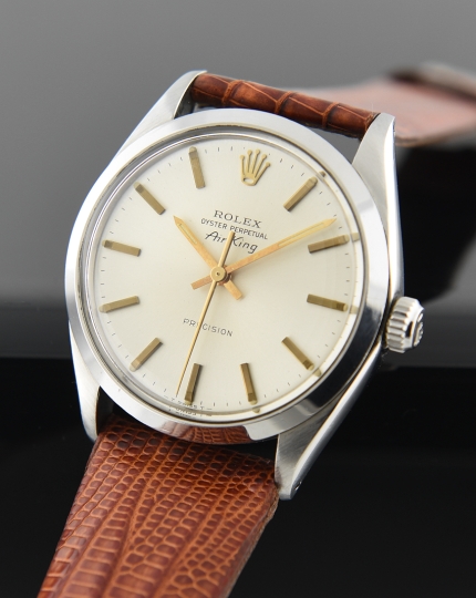 1961 Rolex Oyster Perpetual Air-King stainless steel watch with original case dial, hands, and cleaned caliber 1530 automatic movement.