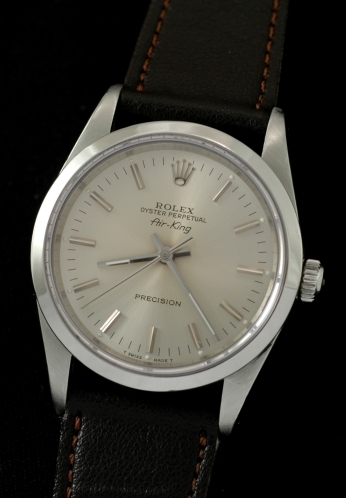 1987 Rolex Oyster Perpetual Air-King Precision stainless steel watch with original paper, box, booklets, and automatic winding movement.