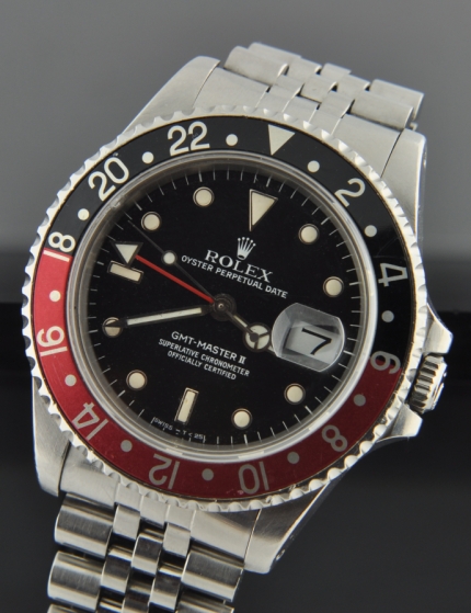 1988 Rolex Oyster Perpetual Date GMT-Master II stainless steel watch with original coke bezel, dial, handset, and overhauled movement.