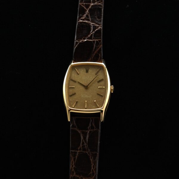 This dial is truly amazing to see in person! The patina on this original 1970 Rolex Cellini looks almost like leather.
