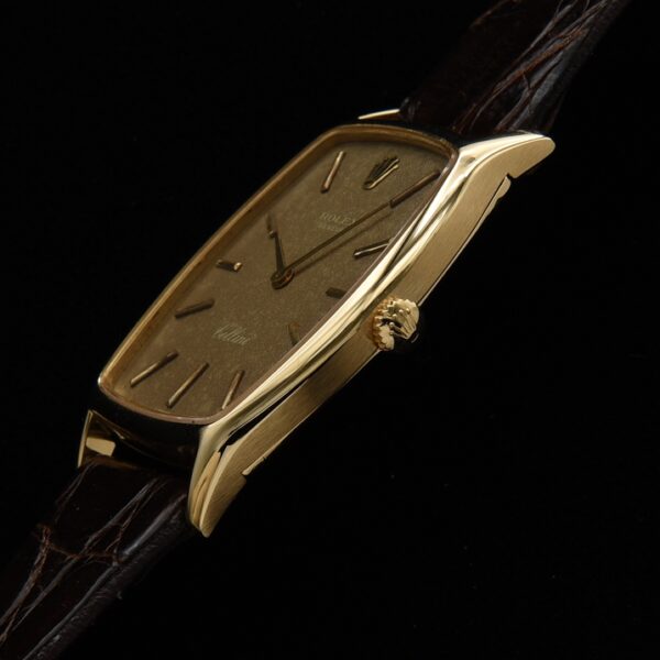 This dial is truly amazing to see in person! The patina on this original 1970 Rolex Cellini looks almost like leather.