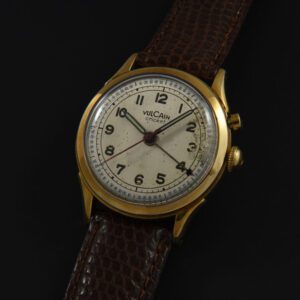 This is a gold filled Vulcain Cricket alarm watch from the 1950s measuring 33.5mm. The alarm buzzes away quite nicely.