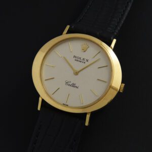 This 32.5mm 18k solid-gold 1980s Rolex Cellini is a men's watch measuring 33mm and could be worn by a lady as well.