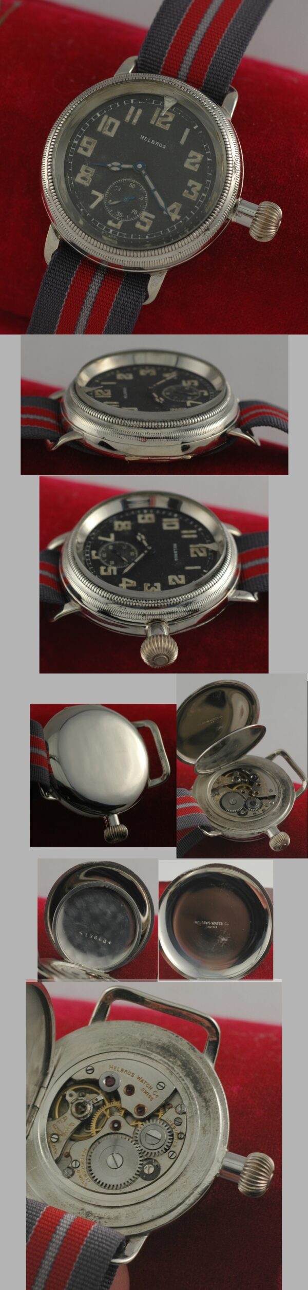 1939 Helbros chrome-plated WW2-era aviator's watch with original onion winding crown, radium dial, hands, and clean manual winding movement.