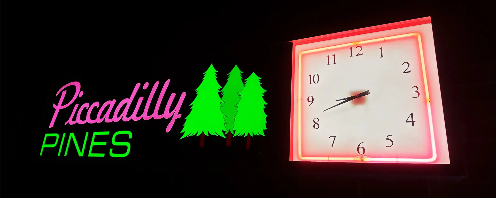 Piccadilly Pines Logo & Neon Clock