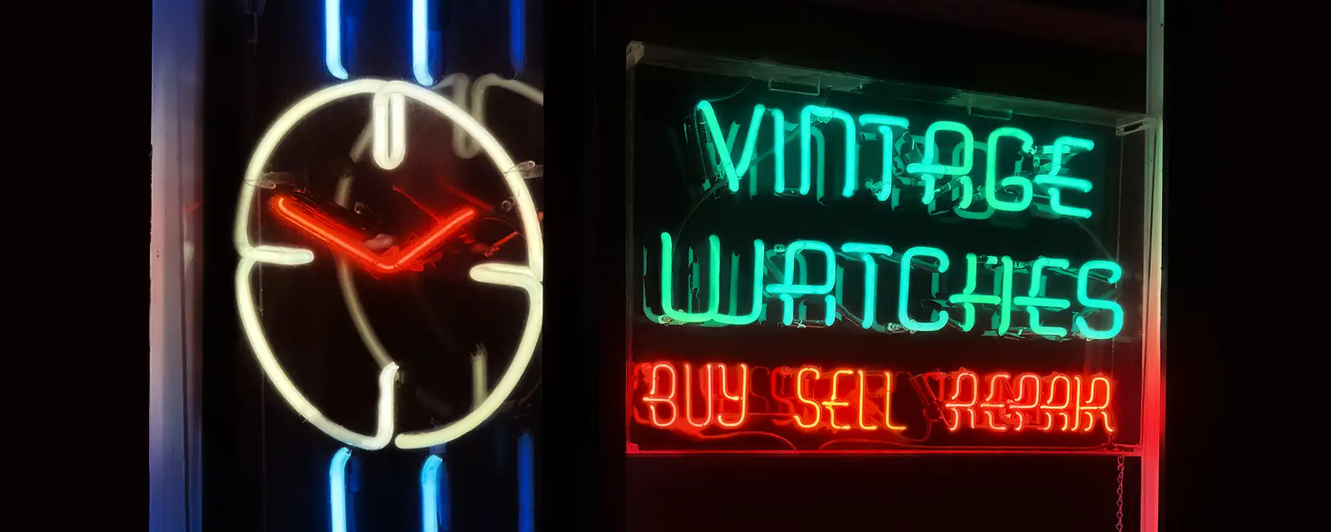 Buy Sell Repair Vintage Watches Neon Signs In Front Window