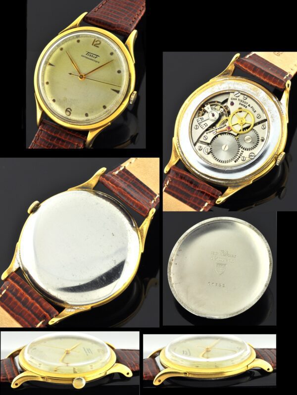 This 1950s Tissot is a massive watch measuring a huge 38.2x47.5mm. Tissot watches were manufactured by Omega.