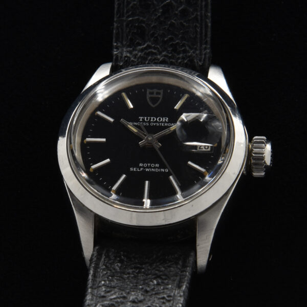 You will rarely see this uncommon ladies Tudor Princess Oysterdate automatic 1970s vintage watch with a jet-black, glossy, original dial.