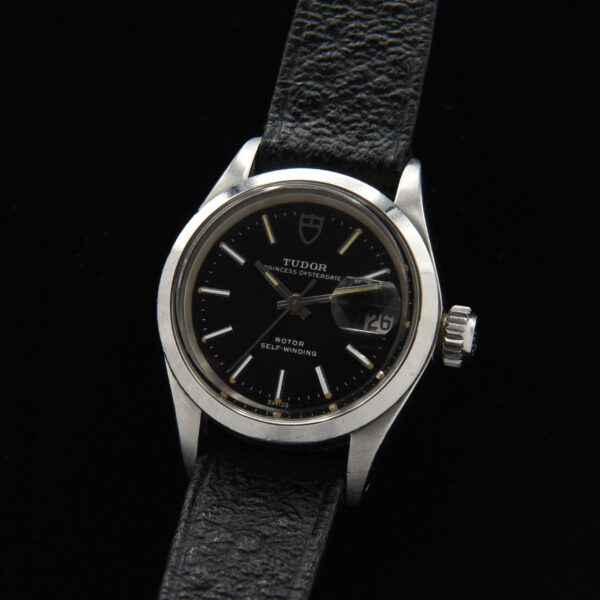 You will rarely see this uncommon ladies Tudor Princess Oysterdate automatic 1970s vintage watch with a jet-black, glossy, original dial.