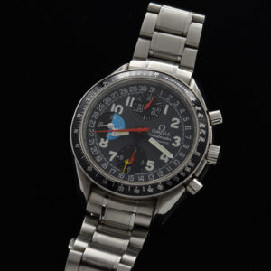 This is a ref. 3520.53.00 Omega Speedmaster measuring 39mm in all stainless steel. This watch dates to about 1995.