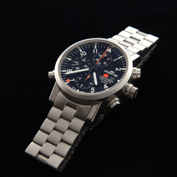 This is a very uncommon circa 2014 Fortis Spacematic chronograph alarm watch. I don't see another available anywhere on the net. This model is the ref. 627.22.11.